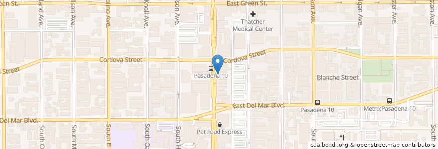 Mapa de ubicacion de Panda Express en Estados Unidos Da América, Califórnia, Los Angeles County, Pasadena.