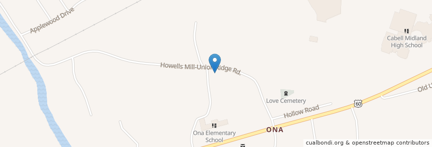 Mapa de ubicacion de Ona Volunteer Fire Department en アメリカ合衆国, ウェストバージニア州, Cabell County.