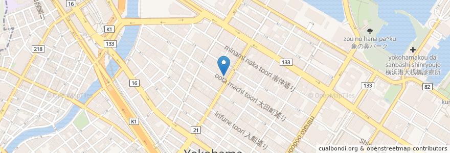 Mapa de ubicacion de たちのみ じぇんとるまん 関内店 en 일본, 가나가와현, 요코하마시, 中区.