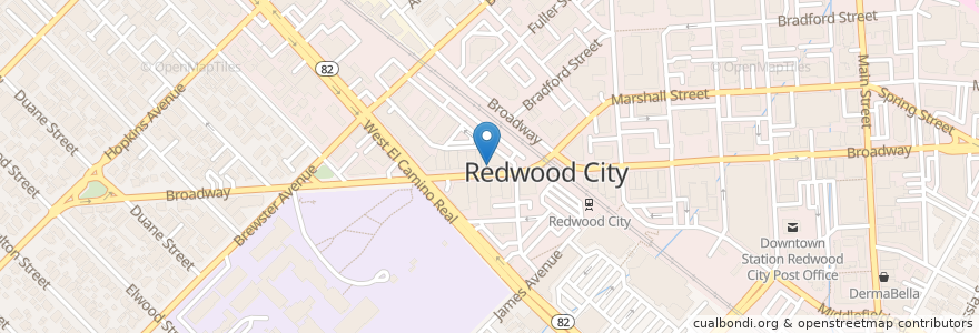 Mapa de ubicacion de Phở Đông en 미국, 캘리포니아주, San Mateo County, Redwood City.