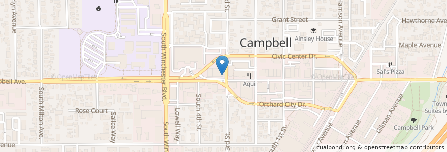Mapa de ubicacion de Stacks en 미국, 캘리포니아주, Santa Clara County, Campbell.