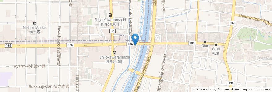 Mapa de ubicacion de ドトールコーヒーショップ京都四条大橋店 en Japan, Präfektur Kyōto, 京都市, 東山区.