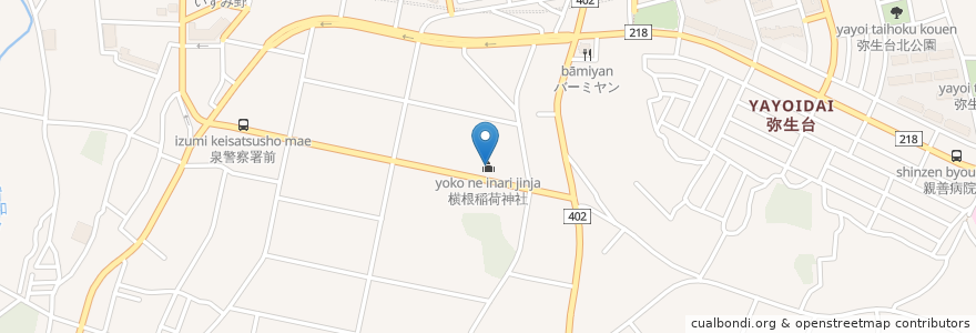 Mapa de ubicacion de 横根稲荷神社 en 일본, 가나가와현, 요코하마시, 泉区.