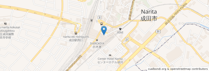 Mapa de ubicacion de ひっぱりだこ 成田駅前店 en Japan, Präfektur Chiba, 成田市.