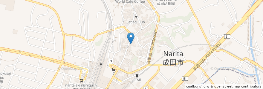 Mapa de ubicacion de 千葉銀行 成田支店 en اليابان, 千葉県, 成田市.