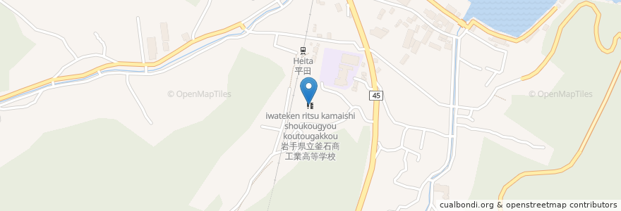 Mapa de ubicacion de 岩手県立釜石商工業高等学校 en Japan, Iwate Prefecture, Kamaishi.
