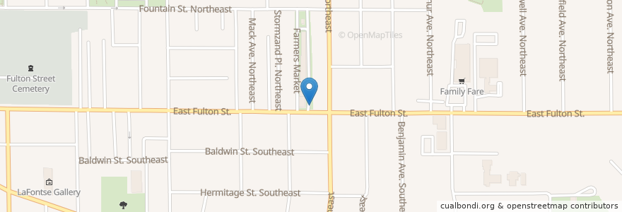 Mapa de ubicacion de Fulton Street Farmers Market en Amerika Syarikat, Michigan, Kent County, Grand Rapids.