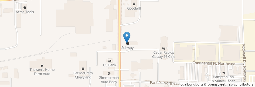 Mapa de ubicacion de Subway en Estados Unidos Da América, Iowa, Linn County, Cedar Rapids.