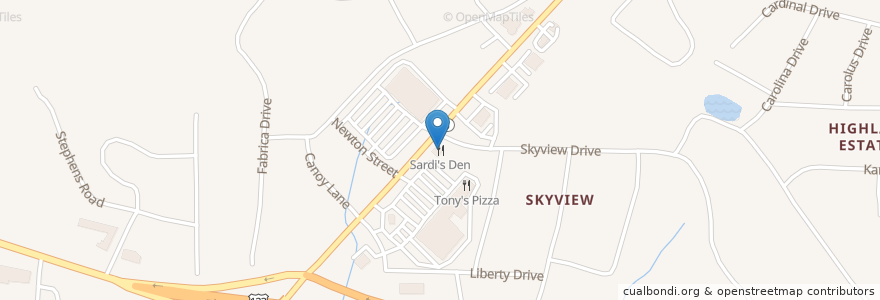 Mapa de ubicacion de Sardi's Den en Amerika Syarikat, Carolina Selatan, Pickens County, Clemson.