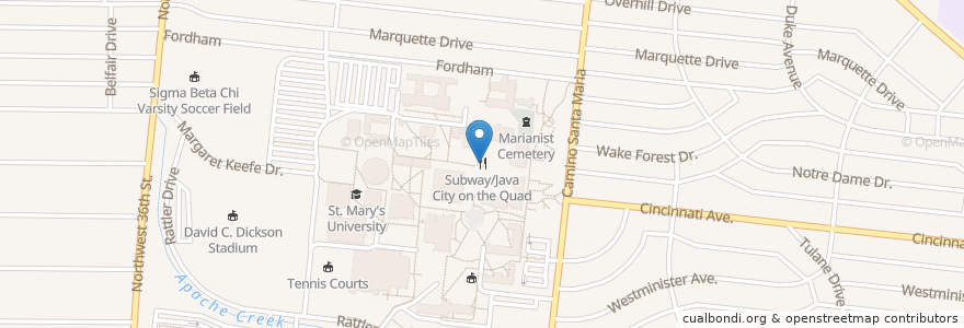 Mapa de ubicacion de Subway/Java City on the Quad en 美利坚合众国/美利堅合眾國, 得克萨斯州 / 德克薩斯州 / 德薩斯州, Bexar County, San Antonio.