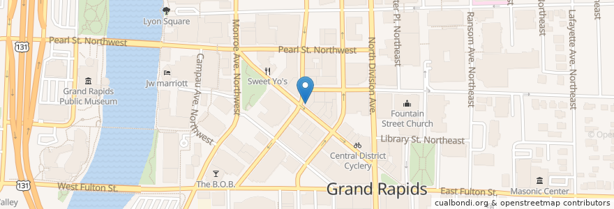 Mapa de ubicacion de MADCAP Coffee Company en Amerika Syarikat, Michigan, Kent County, Grand Rapids.