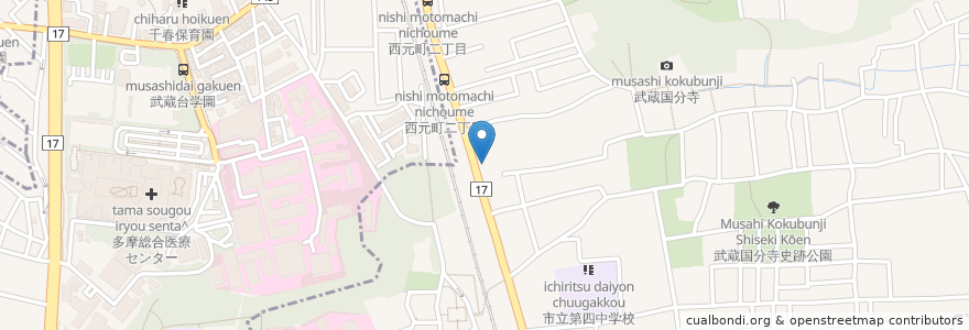 Mapa de ubicacion de にしこくワンダーランド保育園 en 日本, 東京都, 国分寺市, 府中市.