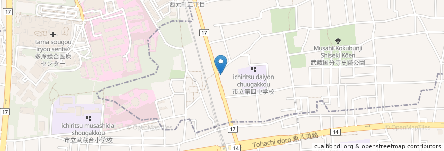 Mapa de ubicacion de 味の民芸 西国分寺店 en Japão, Tóquio, 国分寺市, 府中市.