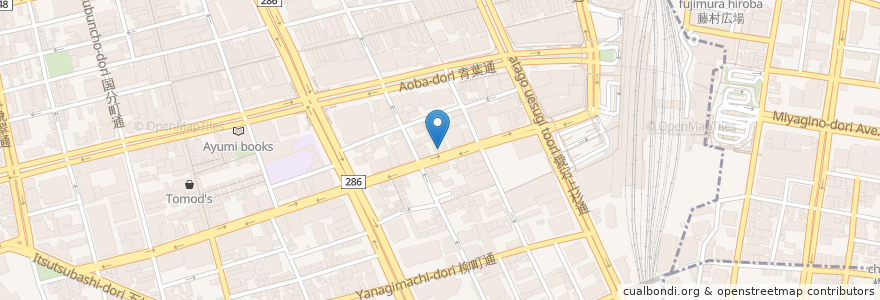 Mapa de ubicacion de 餃子番長炎のもつ家　甚助 en اليابان, 宮城県, 仙台市, 青葉区.