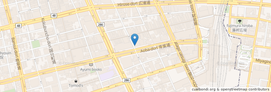 Mapa de ubicacion de 岩手銀行 仙南支店 en Japan, Präfektur Miyagi, 仙台市, 青葉区.
