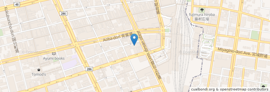 Mapa de ubicacion de アイカフェ en Jepun, 宮城県, 仙台市, 青葉区.