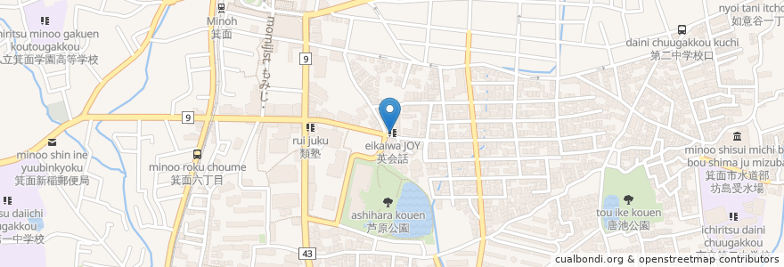 Mapa de ubicacion de くわじま鍼灸・整骨院 en Japan, 大阪府, 箕面市.