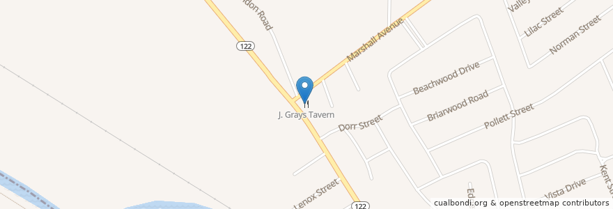 Mapa de ubicacion de J. Grays Tavern en Vereinigte Staaten Von Amerika, Rhode Island, Providence County, Cumberland.