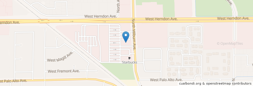 Mapa de ubicacion de Jack in the Box en Vereinigte Staaten Von Amerika, Kalifornien, Fresno County, Fresno.