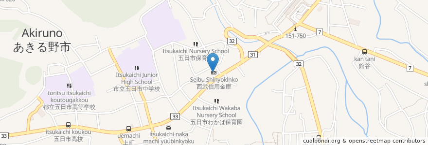 Mapa de ubicacion de 西武信用金庫 en Japão, Tóquio, あきる野市.