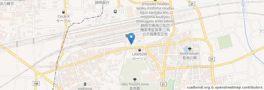 Mapa de ubicacion de 三島駅 en Japonya, 静岡県, 三島市.