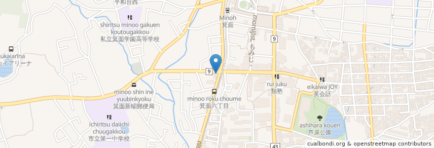 Mapa de ubicacion de めいぷる未来薬局 en 日本, 大阪府, 箕面市.
