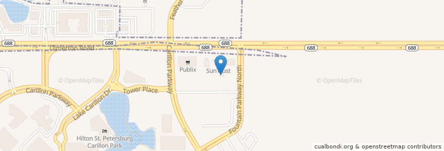 Mapa de ubicacion de Tropical Smoothie Cafe en アメリカ合衆国, フロリダ州, Pinellas County, St. Petersburg.