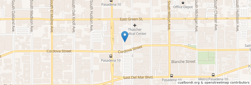 Mapa de ubicacion de Green Street Restaurant en Estados Unidos De América, California, Los Angeles County, Pasadena.