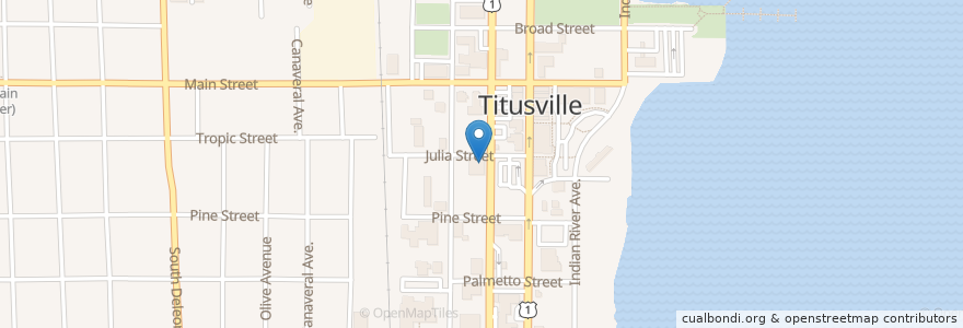 Mapa de ubicacion de Emma Parrish Theatre en 미국, 플로리다주, Brevard County, Titusville.