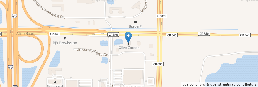 Mapa de ubicacion de Olive Garden en Соединённые Штаты Америки, Флорида, Lee County.