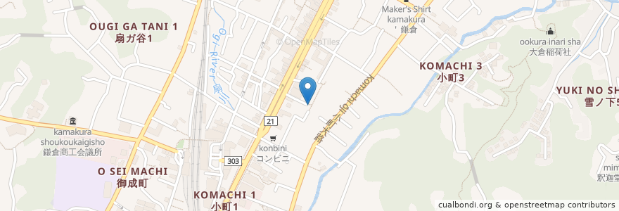 Mapa de ubicacion de 宇都宮稲荷 en Jepun, 神奈川県, 鎌倉市.