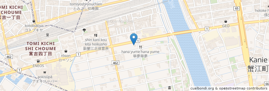 Mapa de ubicacion de すき家 en 日本, 愛知県, 海部郡, 蟹江町.