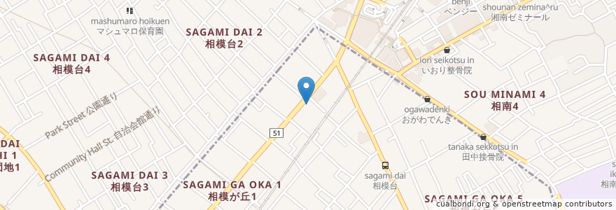 Mapa de ubicacion de 味の民芸 相模ヶ丘店 en 日本, 神奈川県, 座間市, 相模原市, 南区.