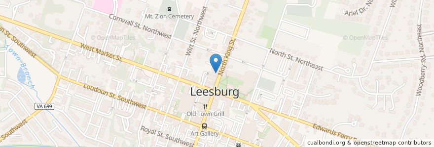 Mapa de ubicacion de Shoe's Cup and Cork Club en アメリカ合衆国, バージニア州, Loudoun County, Leesburg.