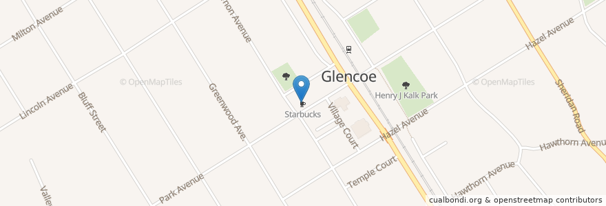 Mapa de ubicacion de Starbucks en 미국, 일리노이, Glencoe.