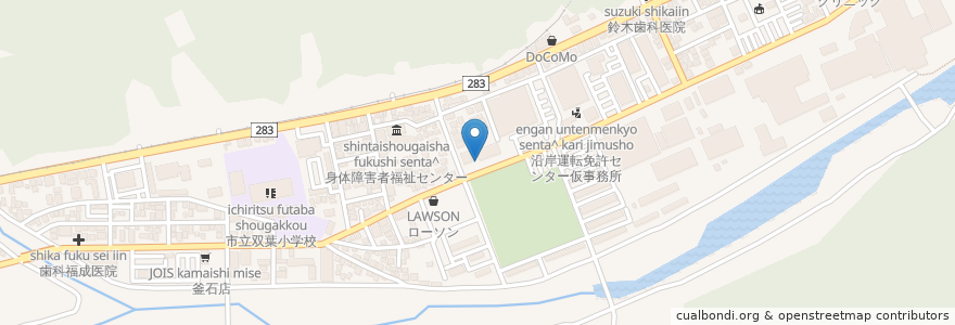 Mapa de ubicacion de 中田薬局上中島店 en Japan, Iwate Prefecture, Kamaishi.