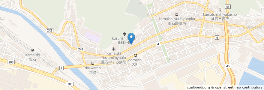 Mapa de ubicacion de 大町商店街 駐車場 en 日本, 岩手県, 釜石市.