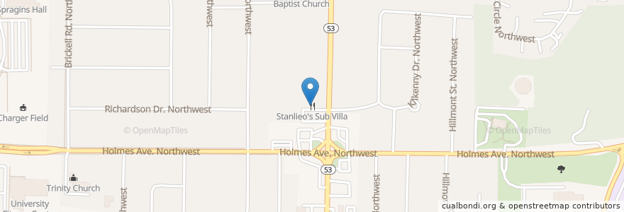 Mapa de ubicacion de Stanlieo's Sub Villa en ایالات متحده آمریکا, آلاباما, Huntsville, Madison County.