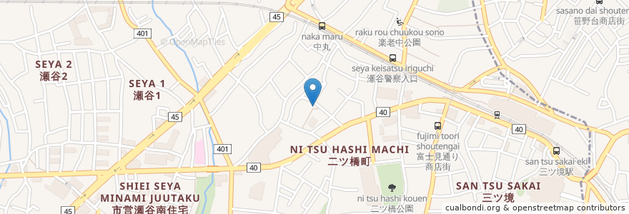 Mapa de ubicacion de 二ツ橋神明社 en Япония, Канагава, Йокогама, Сэйя.