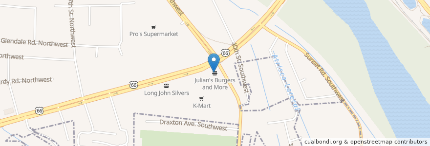 Mapa de ubicacion de Julian's Burgers and More en 美利坚合众国/美利堅合眾國, 新墨西哥州, Bernalillo County, 阿尔伯克基 / 阿布奎基 / 阿爾伯克基.