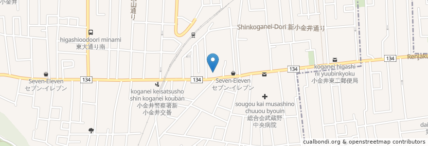 Mapa de ubicacion de 産土神 天神社 en Giappone, Tokyo, 小金井市.