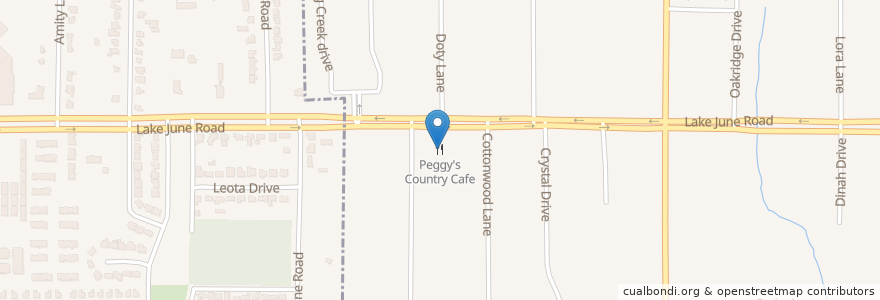 Mapa de ubicacion de Peggy's Country Cafe en 美利坚合众国/美利堅合眾國, 得克萨斯州 / 德克薩斯州 / 德薩斯州, Dallas County, Balch Springs.
