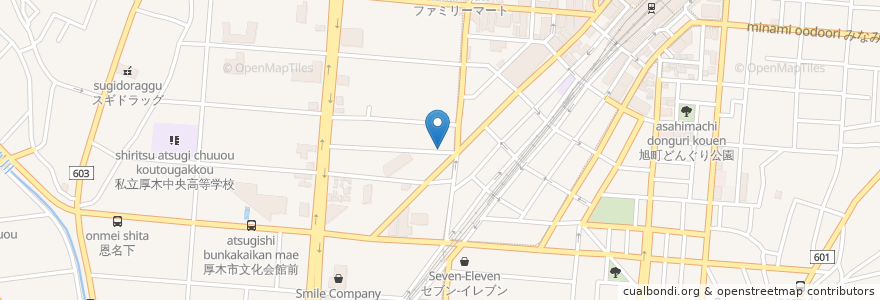 Mapa de ubicacion de 東銀座薬局 en 일본, 가나가와현, 厚木市.