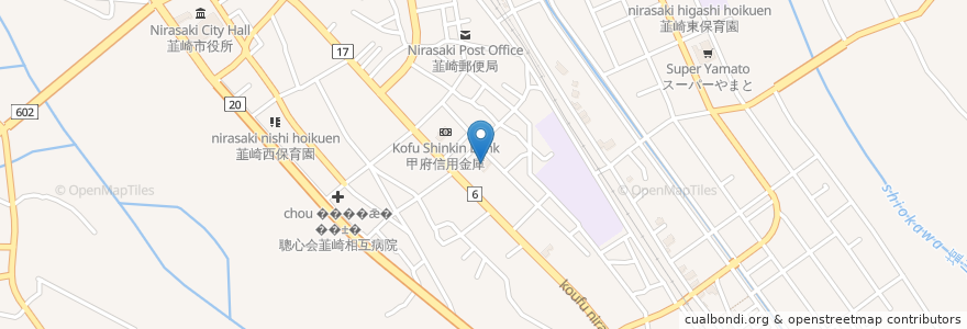 Mapa de ubicacion de 山梨中央銀行 en 일본, 야마나시현, 韮崎市.