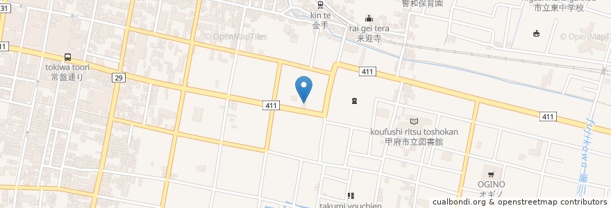 Mapa de ubicacion de 山梨中央銀行 (Yamanashi Chuo Bank) en Japón, Prefectura De Yamanashi, 甲府市.