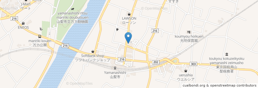 Mapa de ubicacion de 山梨中央銀行 (Yamanashi Chuo Bank) en Giappone, Prefettura Di Yamanashi, 山梨市.