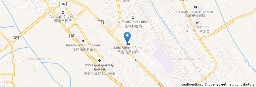 Mapa de ubicacion de 甲府信用金庫 en ژاپن, 山梨県, 韮崎市.