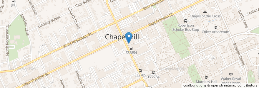 Mapa de ubicacion de Back Bar en ایالات متحده آمریکا, کارولینای شمالی, Orange County, Chapel Hill.