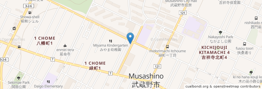 Mapa de ubicacion de みどり薬局 en Japan, Tokyo, Musashino.