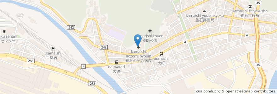 Mapa de ubicacion de 釜石のぞみ病院 en 日本, 岩手県, 釜石市.